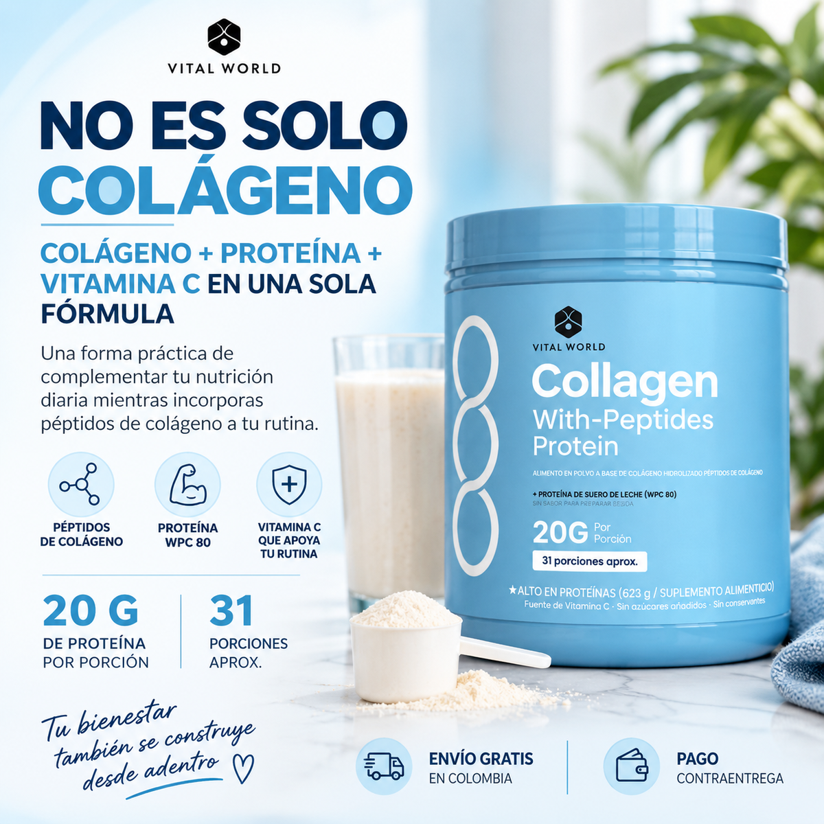 Collagen Bio - Peptides | Para Tu Piel, Cabello, Uñas, Articulaciones Y Huesos
